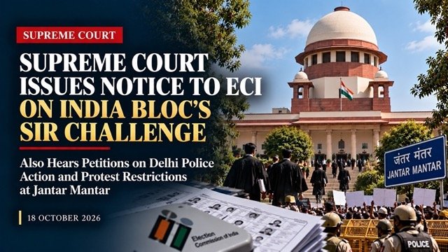 Supreme Court Issues Notice to ECI on SIR Challenge, Examines Delhi Police Action Against Protesters