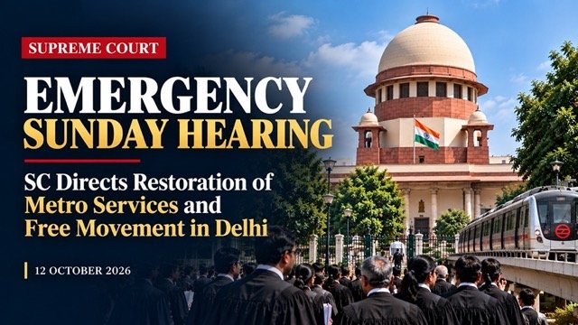 Supreme Court’s Emergency Sunday Hearing: Apex Court Orders Restoration of Metro Services, Free Movement and Protection Against Illegal Detentions in Delhi